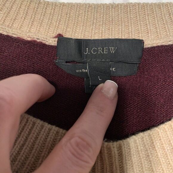 J Crew Womens Beige Burgundy Cashmere Long Sleeve Sweater Top Large - Picture 3 of 7